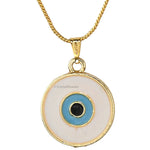 White Evil Eye Pendant Necklace - Round (Gold)