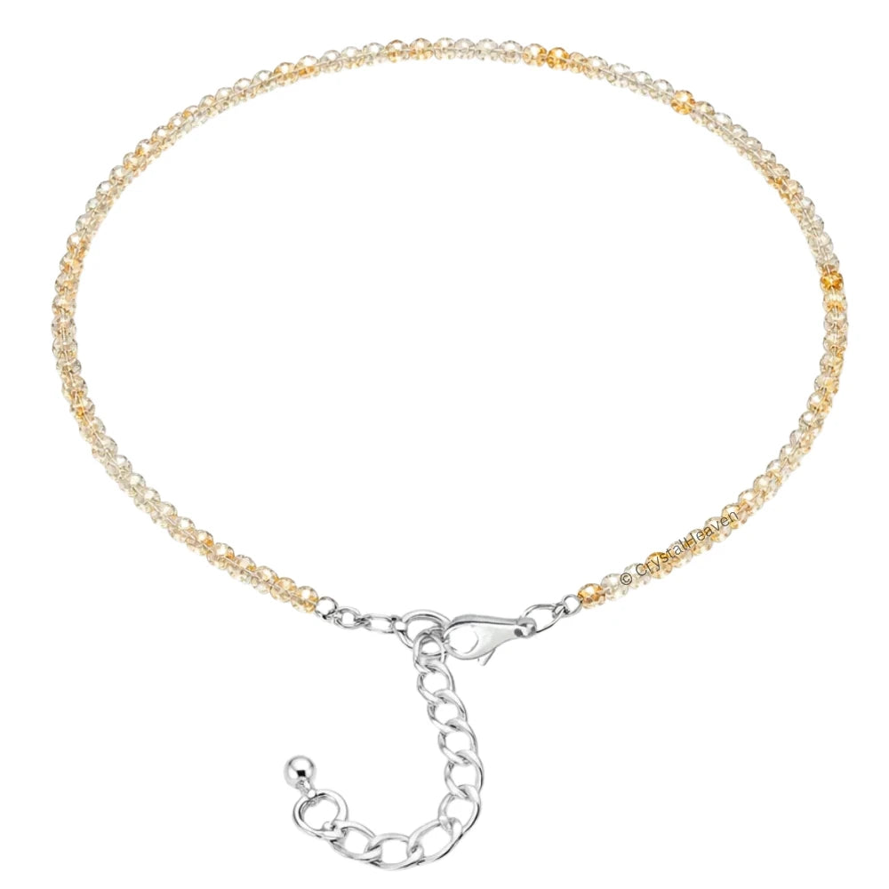 Golden Rutilated Quartz Anklet - 2mm Faceted Beads (Silver)