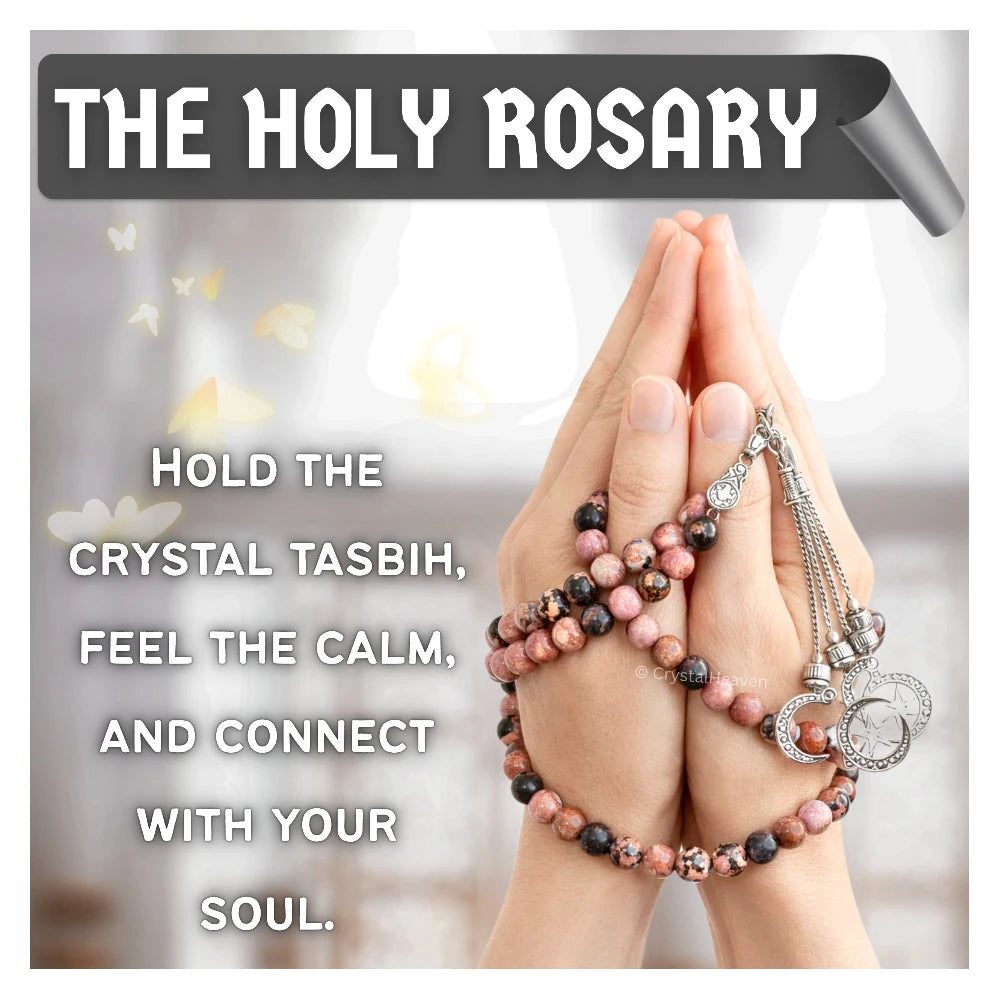 Rhodonite Crystal Tasbih (Silver)