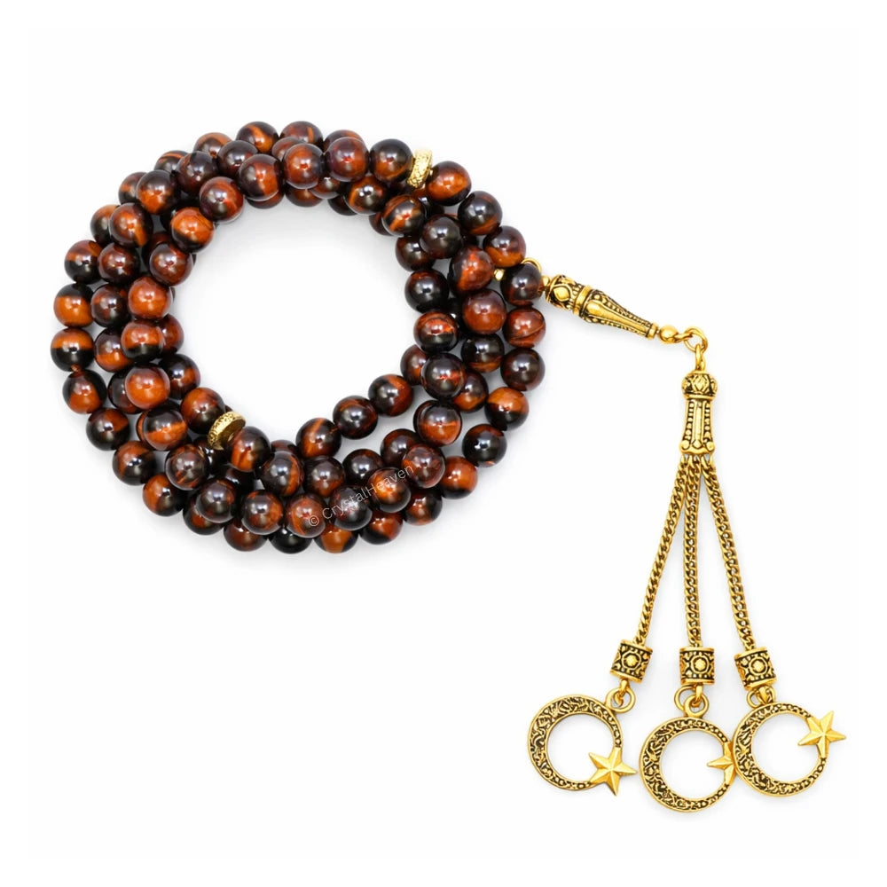 Red Tiger Eye Crystal Tasbih (Gold)