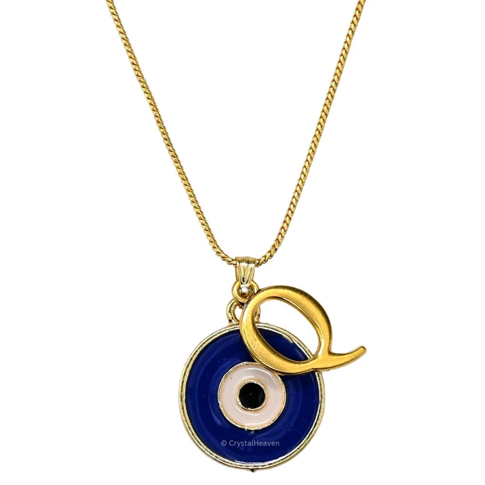 Evil Eye Pendant Necklace with Q Initial