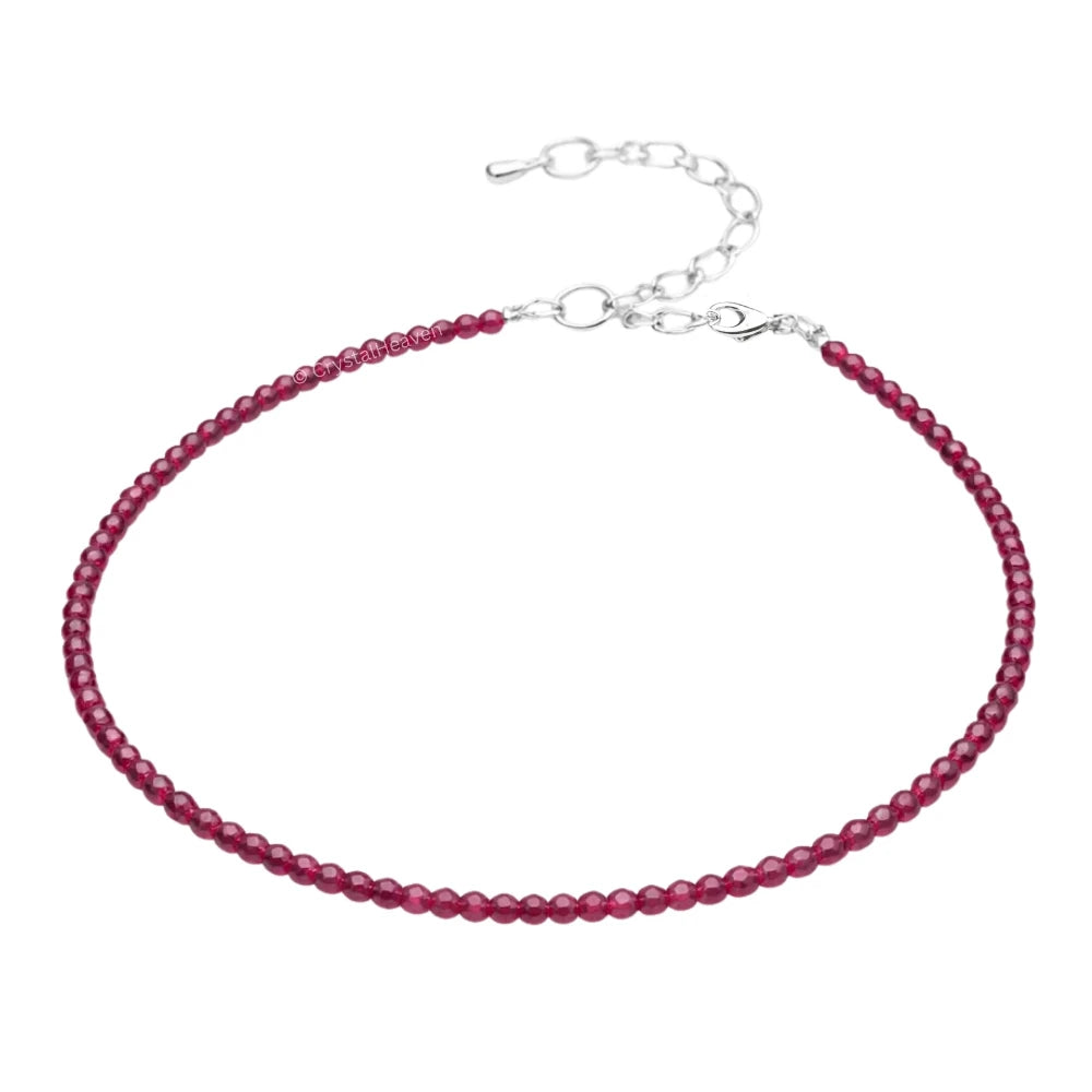 Pink Garnet Anklet - 2mm Faceted Beads (Silver)