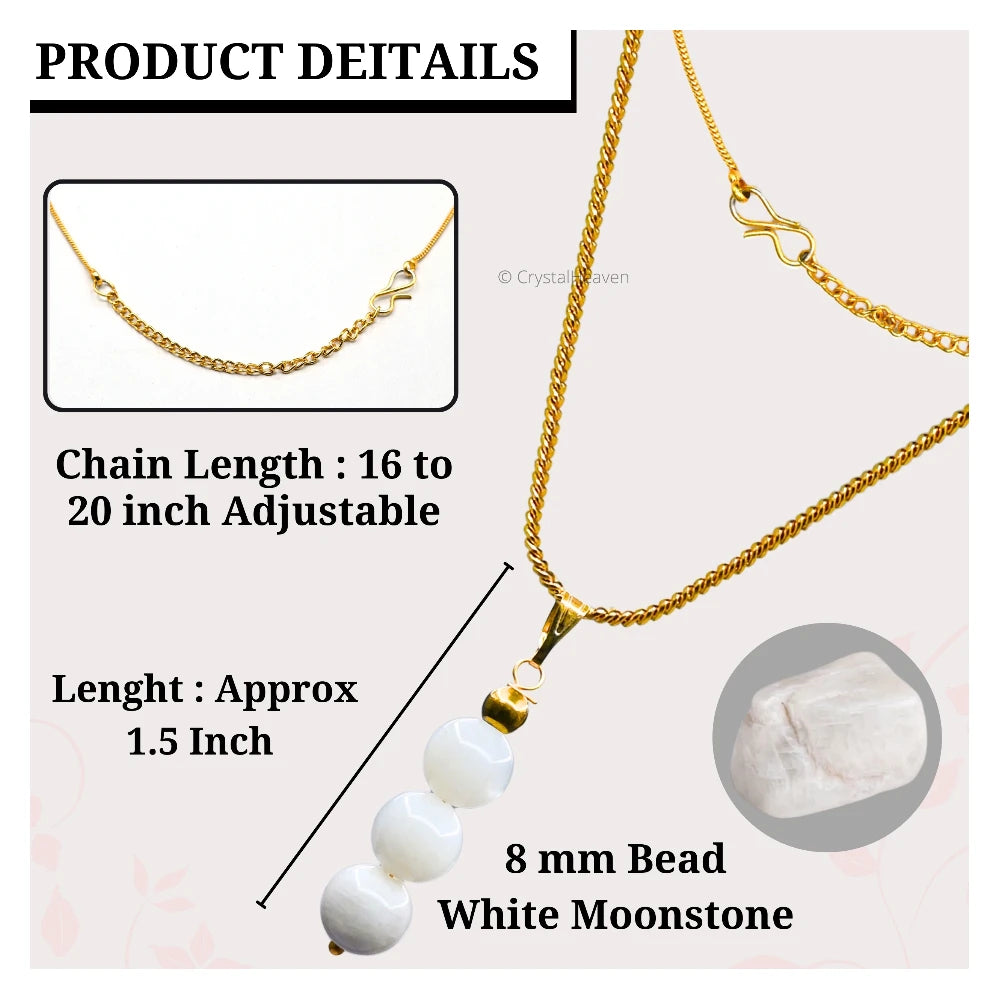 White Moonstone Crystal Bead Necklace (Gold)