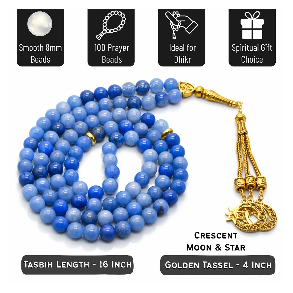 Blue Aventurine Crystal Tasbih (Gold)