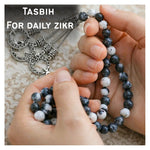 Black and White Jasper Crystal Tasbih (Silver)