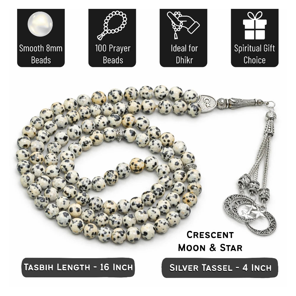 Dalmatian Jasper Crystal Tasbih (Silver)