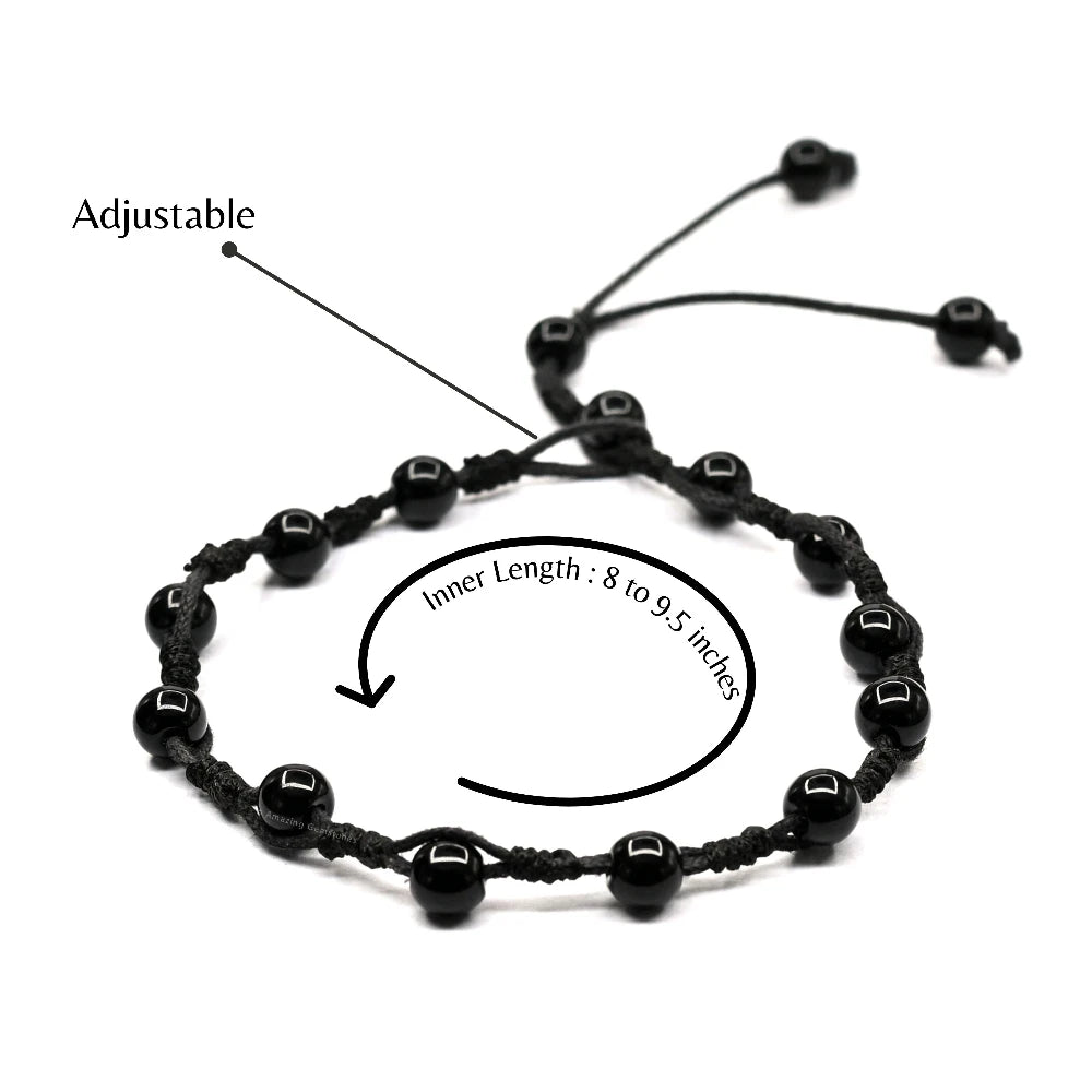 Anti Swelling Black Obsidian Hematite Set Of 3 Anklet (Hand Knotted)