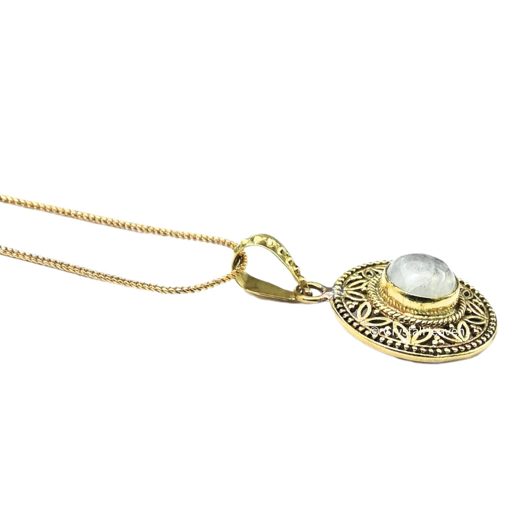 Rainbow Moonstone Bead Pendant Necklace (Gold)