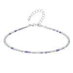 Green Fluorite Anklet - 2mm Faceted Beads (Silver)