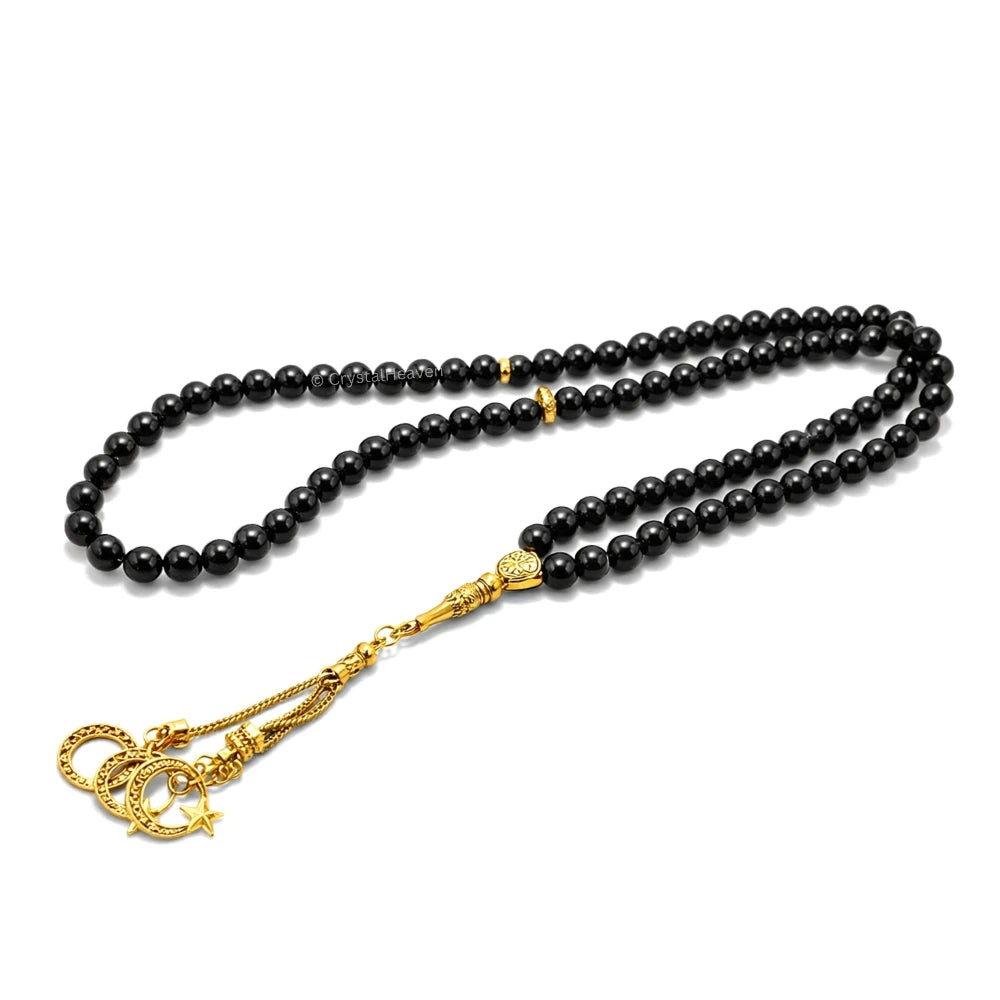 Black Obsidian Crystal Tasbih (Gold)