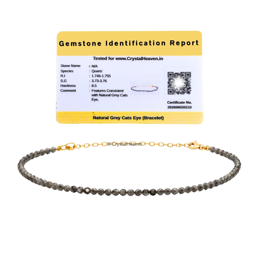 Grey Cats Eye Bracelets - 2mm Faceted Beads (Gold)
