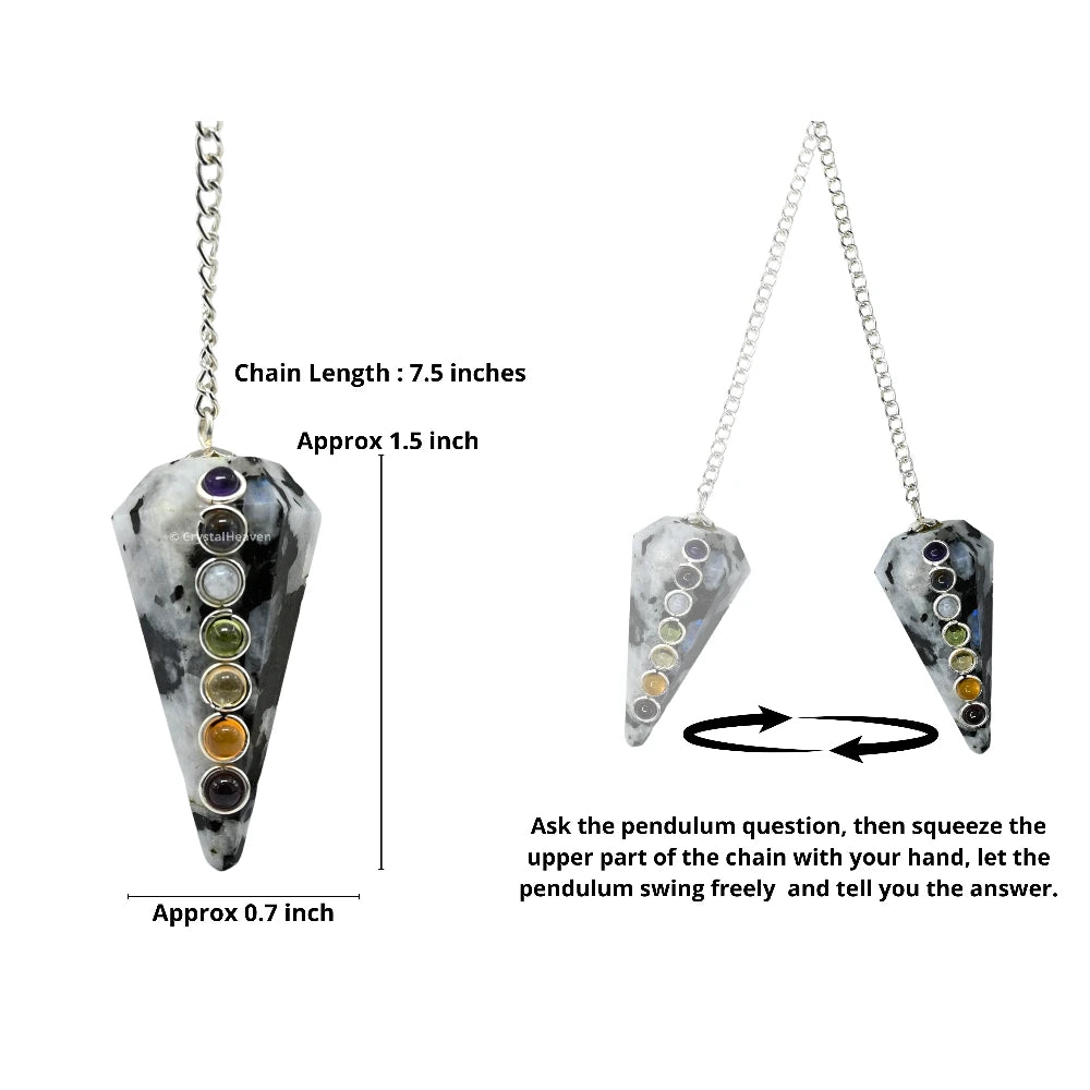 Rainbow Moonstone Pendulum with Chakra Beads
