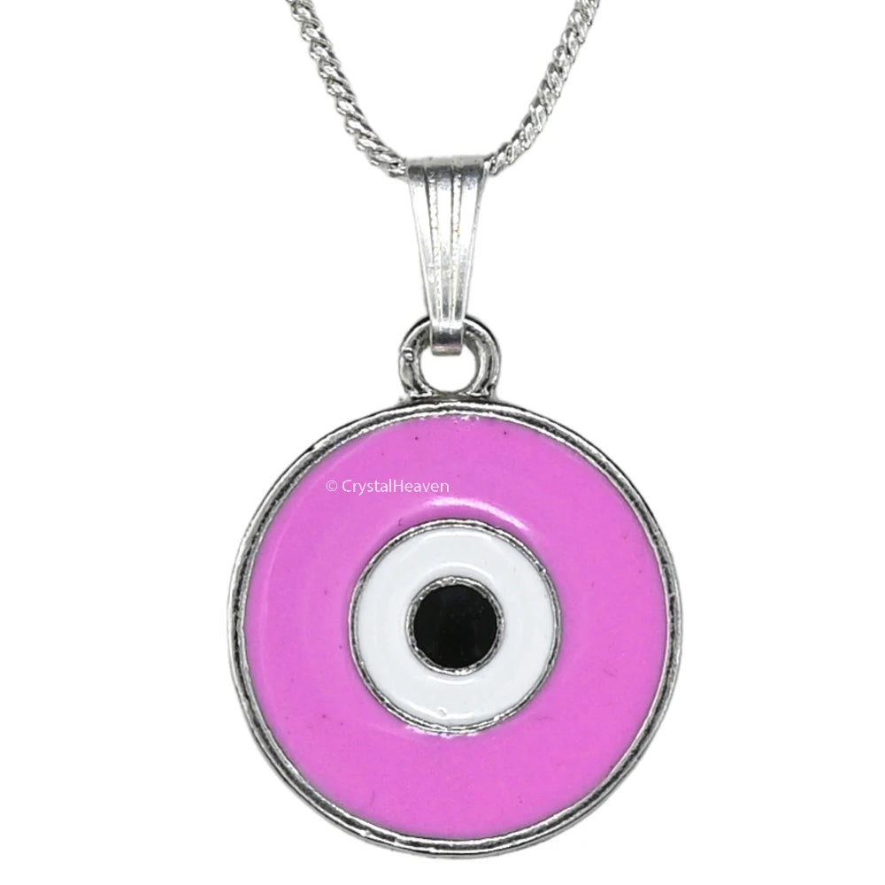 Pink Evil Eye Pendant Necklace - Round (Silver)