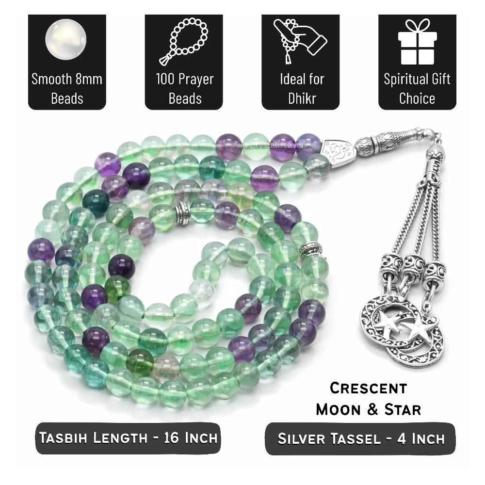 Multi Fluorite Crystal Tasbih (Silver)