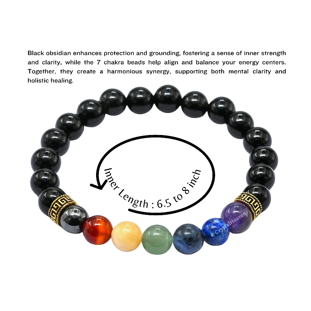 Black Obsidian 7 Chakra Bracelet (Elastic)