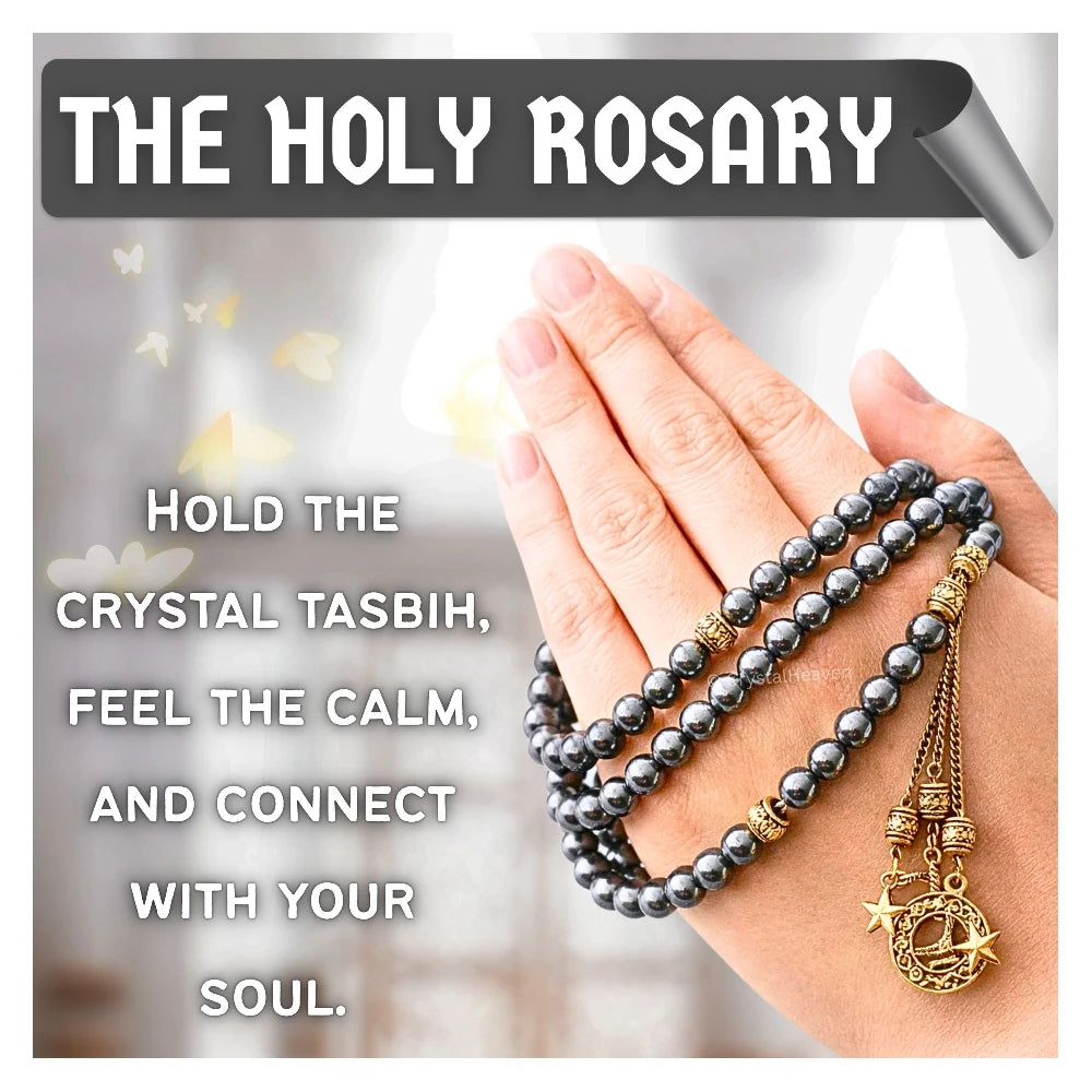 Hematite Crystal Tasbih (Gold)