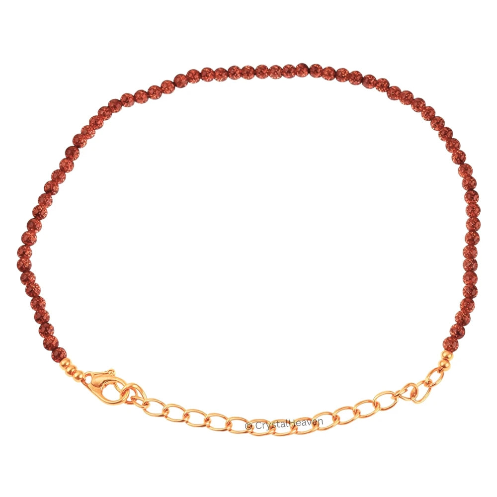 Red Goldstone Bracelets - 2mm Faceted Beads (Gold)