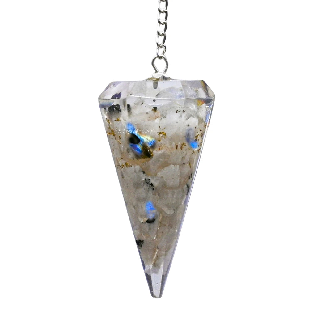 Rainbow Moonstone Crystal Orgone Pendulum