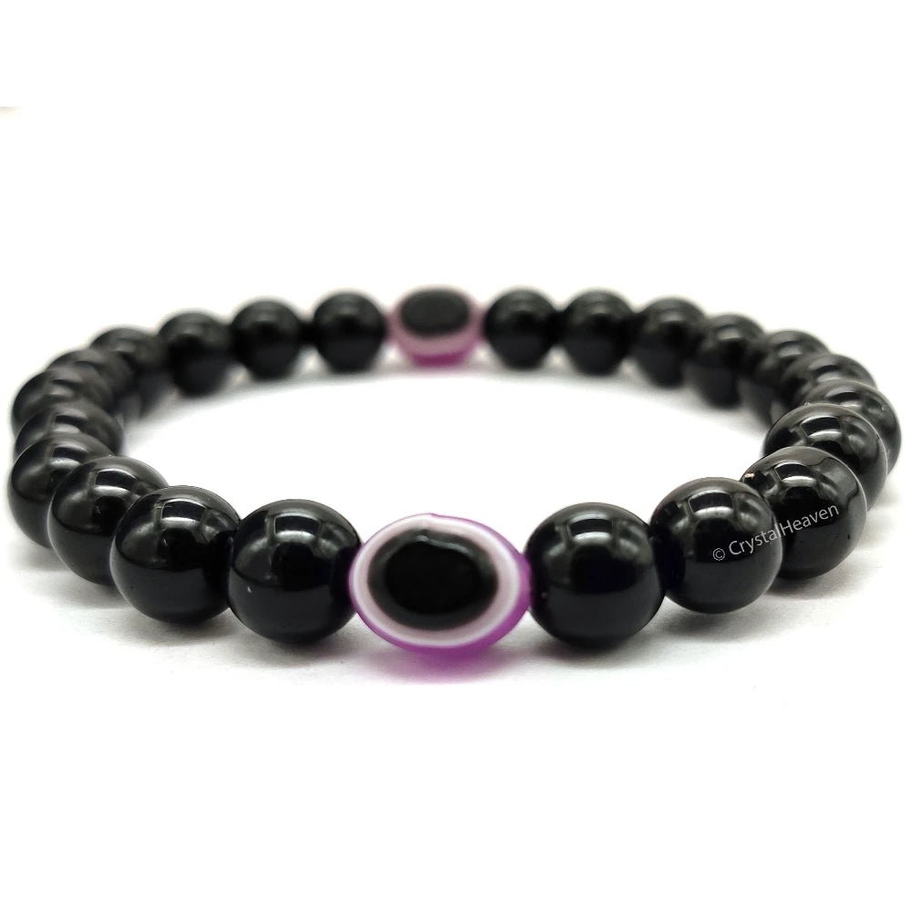 Purple and Black Obsidian Evil Eye Bracelet