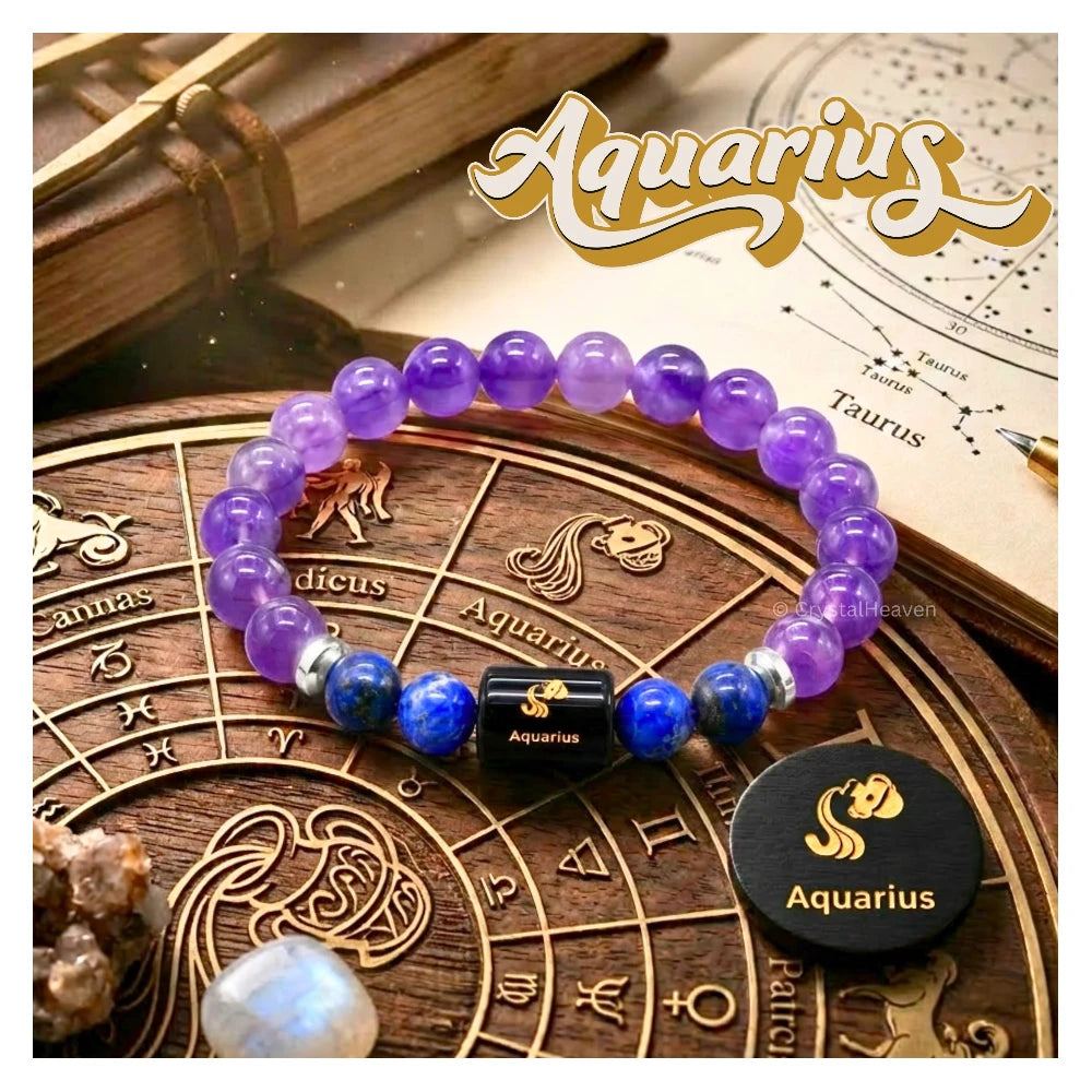 Aquarius Bracelet (कुंभ राशि) - Amethyst & Lapis Lazuli