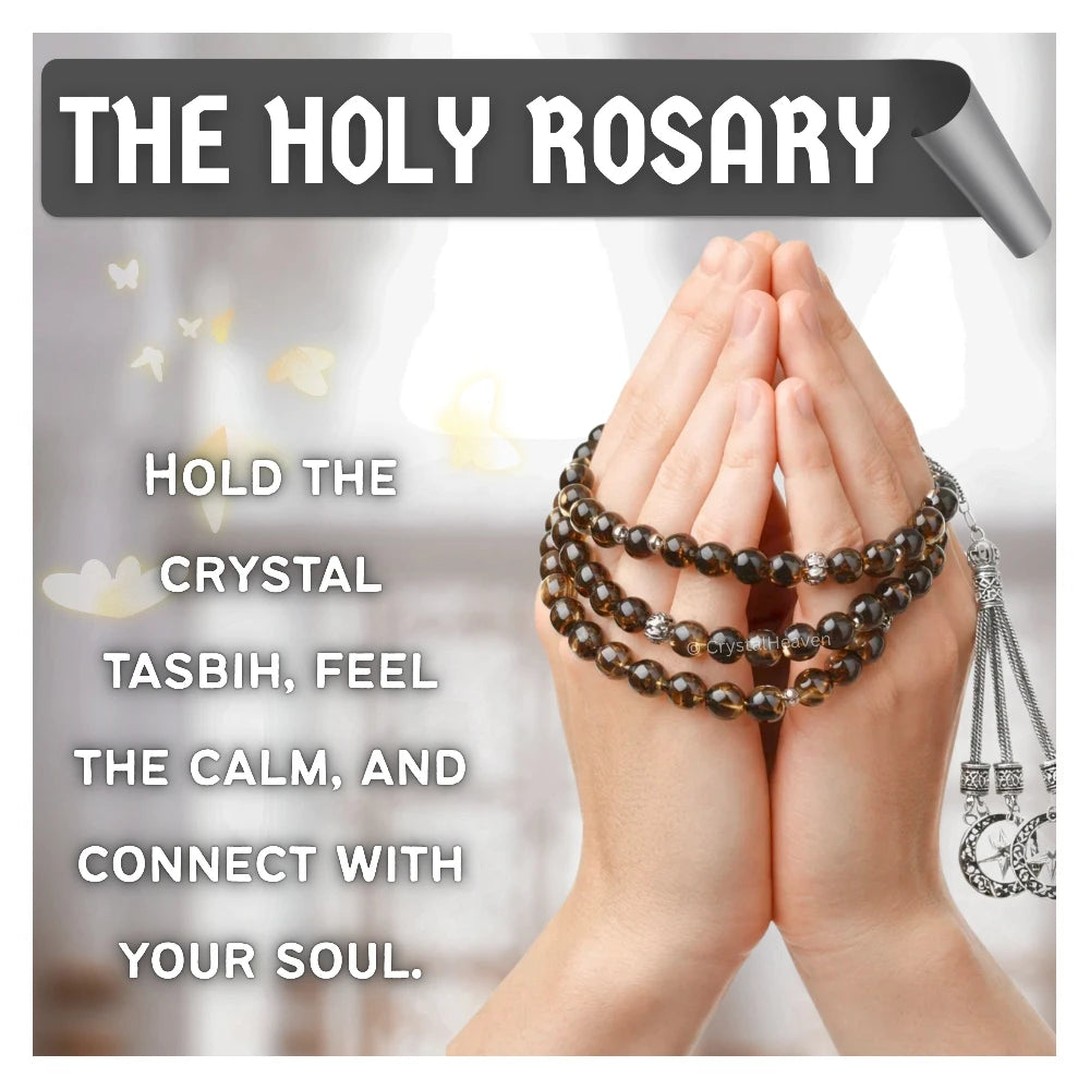 Smoky Quartz Crystal Tasbih (Silver)