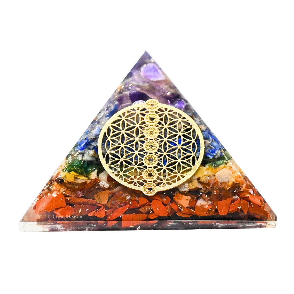 7 Chakra Orgone Pyramid (Chakra Flower Of Life)