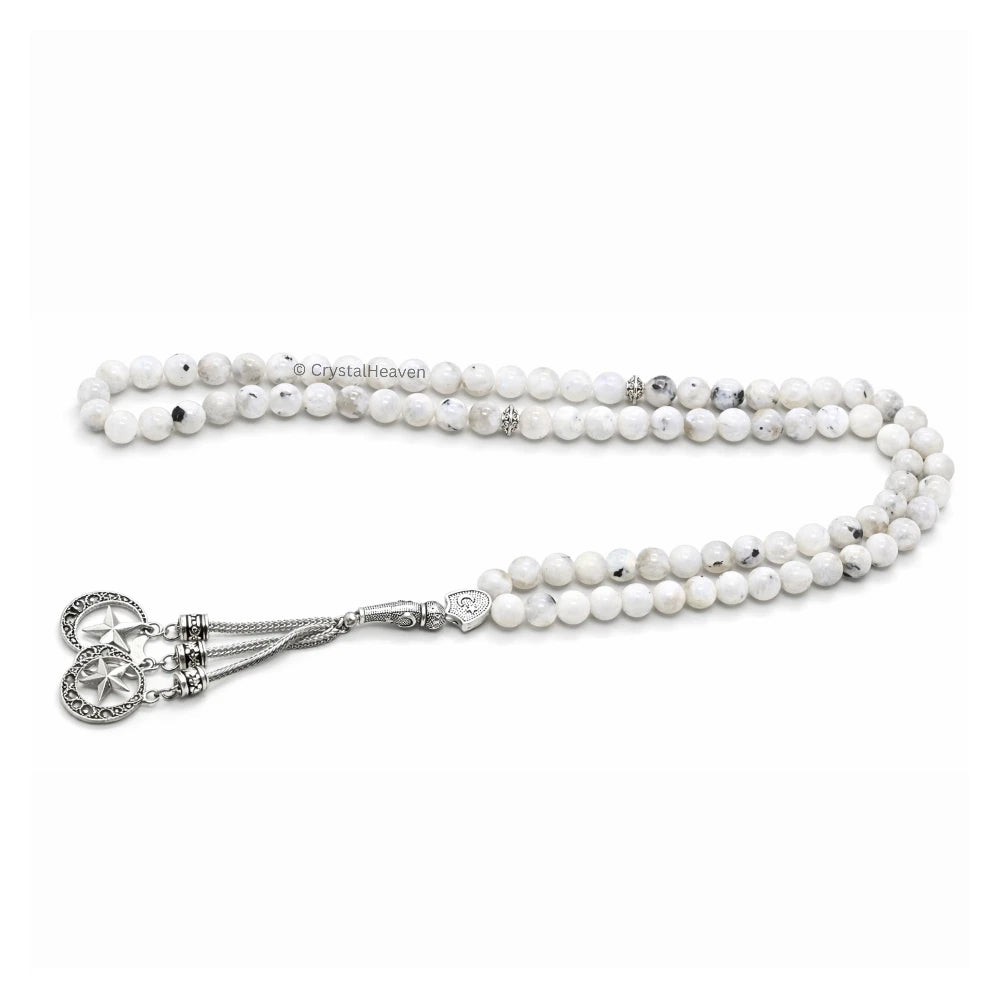 Rainbow Moonstone Crystal Tasbih (Silver)