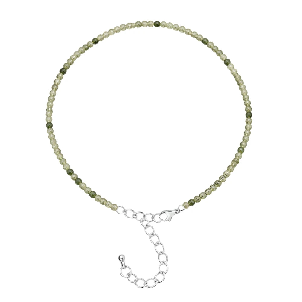 Green Rutilated Quartz Anklet - 2mm Faceted Beads (Silver)
