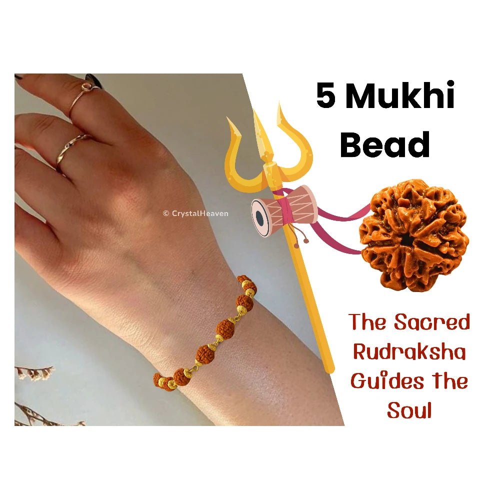 8mm Rudraksha Bracelet (Gold Chain)