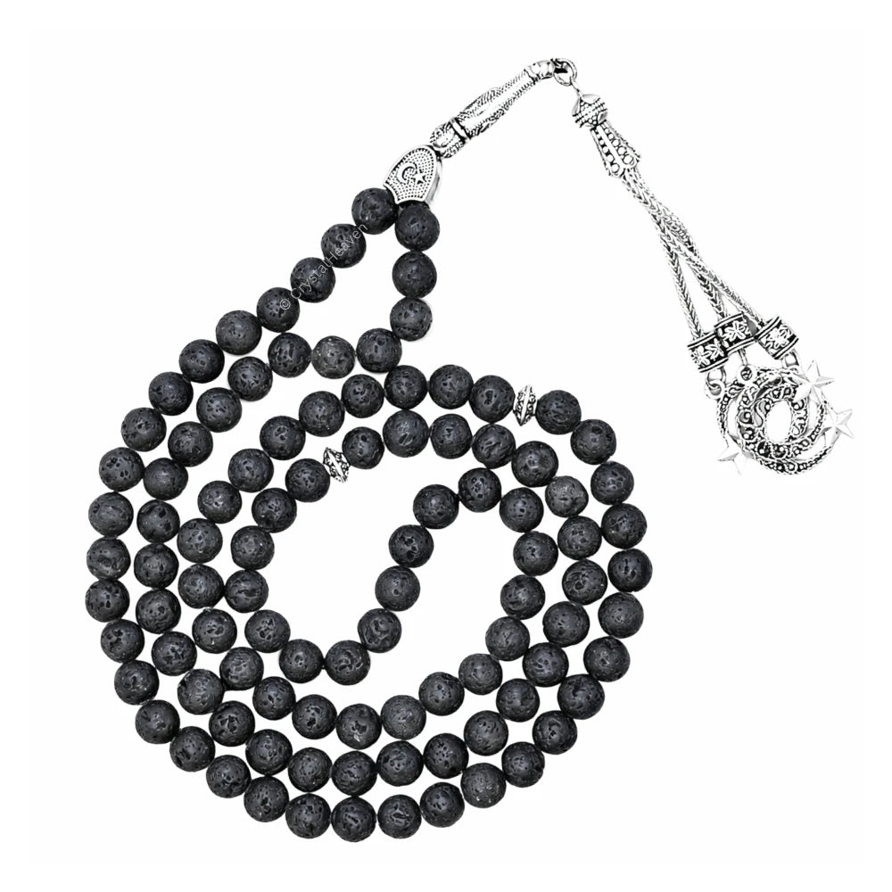 Lava Stone Crystal Tasbih (Silver)