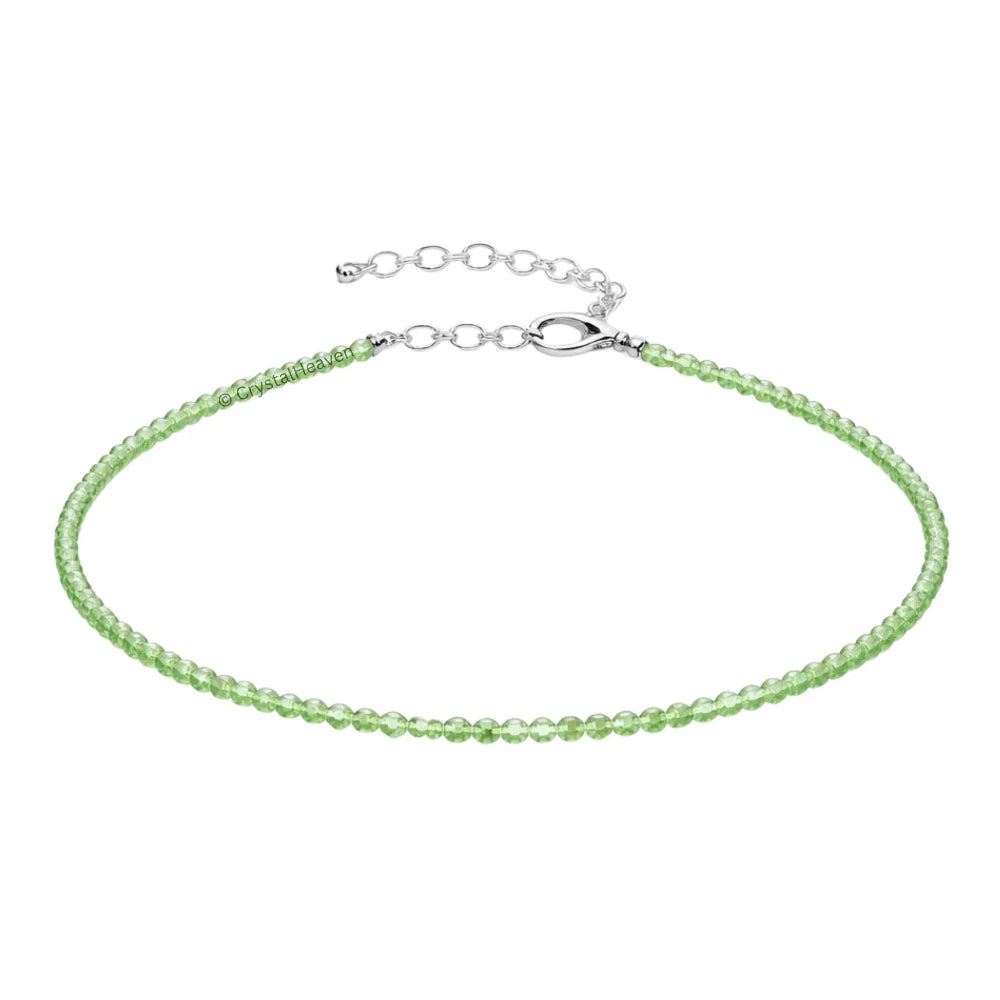 Green Chalcedony Anklet - 2mm Faceted Beads (Silver)