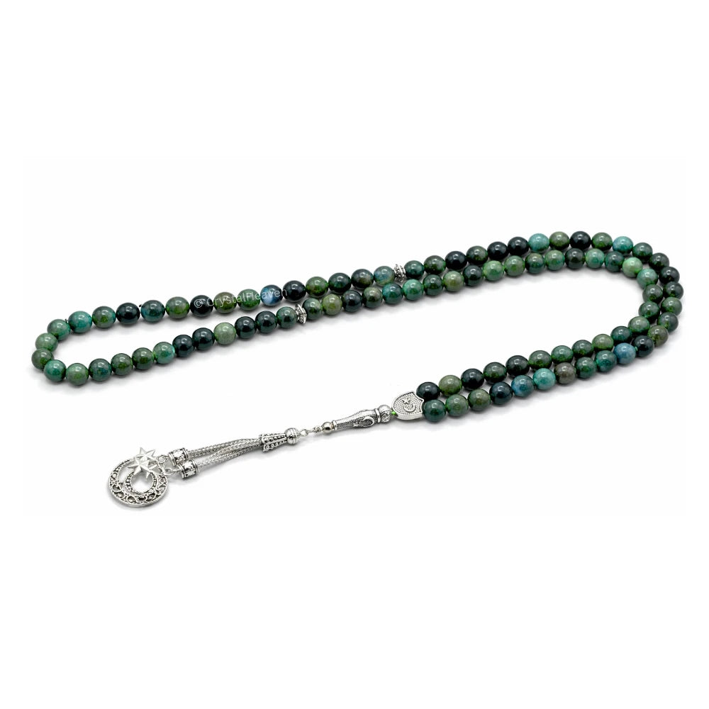 Moss Agate Crystal Tasbih (Silver)