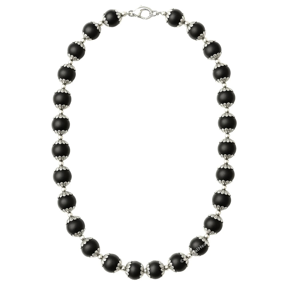 8mm Karungali Necklace - Classic Silver Chain