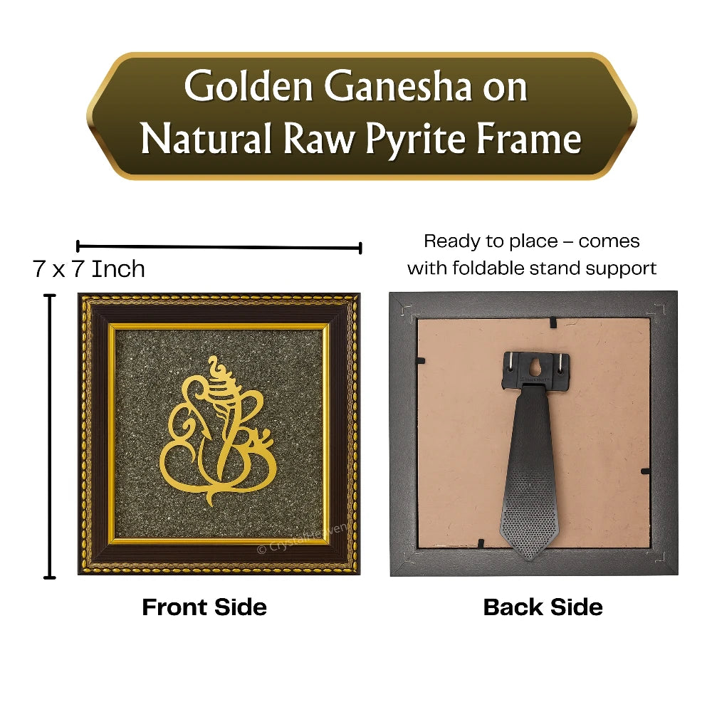 Golden Ganesha on Natural Pyrite Frame – Vastu Decor