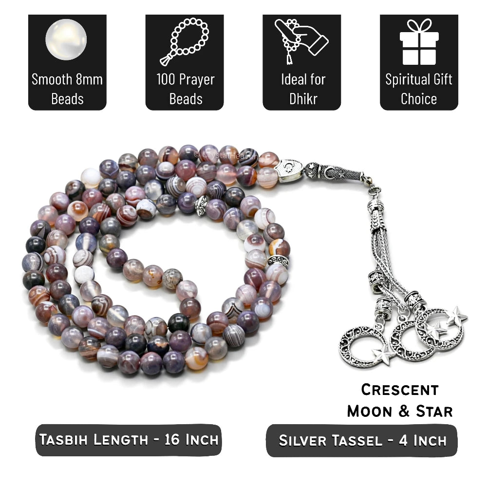 Botswana Agate Crystal Tasbih (Silver)