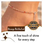 Orange Rutilated Quartz Anklet - 2mm Faceted Beads (Silver)