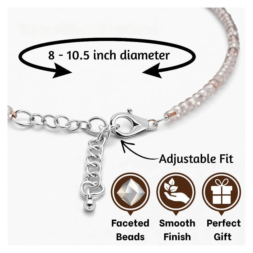 Orange Rutilated Quartz Anklet - 2mm Faceted Beads (Silver)