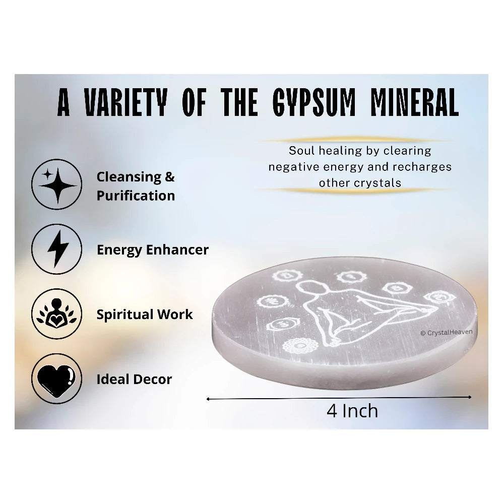Selenite Charging Plate with Buddha (4 Inch)