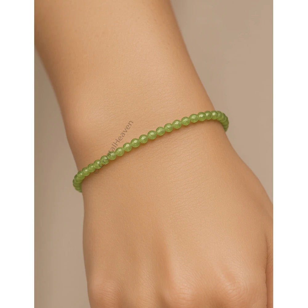 Peridot Bracelets - 2mm Faceted Beads (Silver)