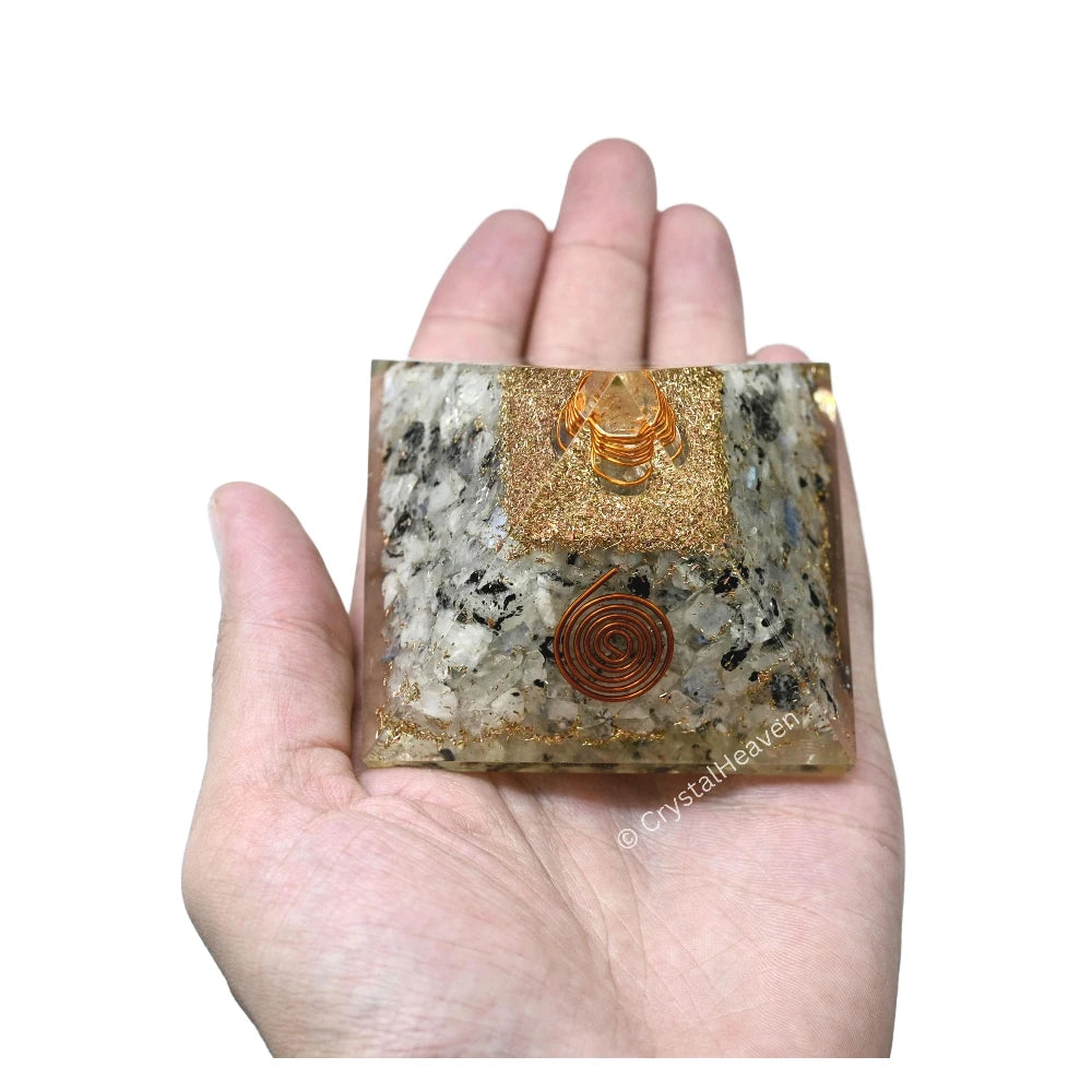 Rainbow Moonstone Crystal Orgone Pyramid - Coil