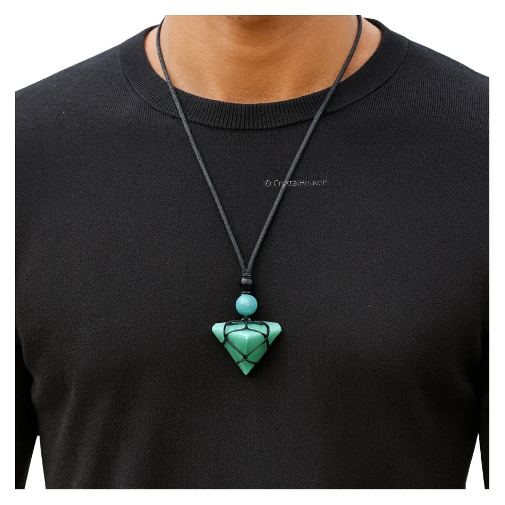 Amazonite Pyramid Macrame Pendant Necklace