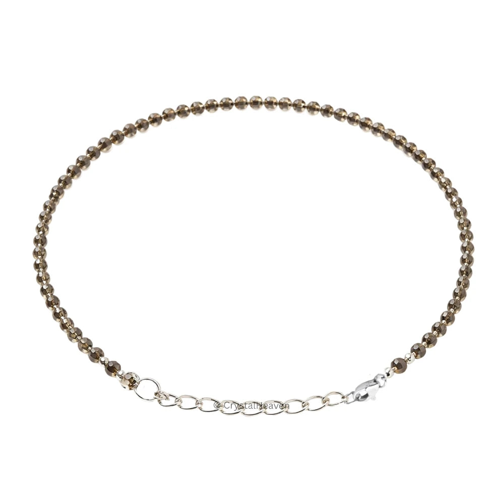 Smoky Quartz Bracelets - 2mm Faceted Beads (Silver)