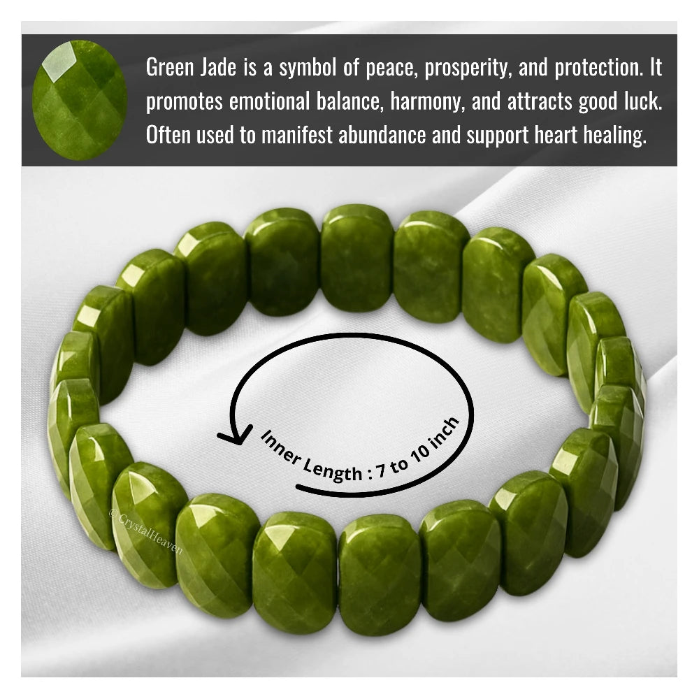 Green Jade Faceted Beads Bracelet - Oval Stone