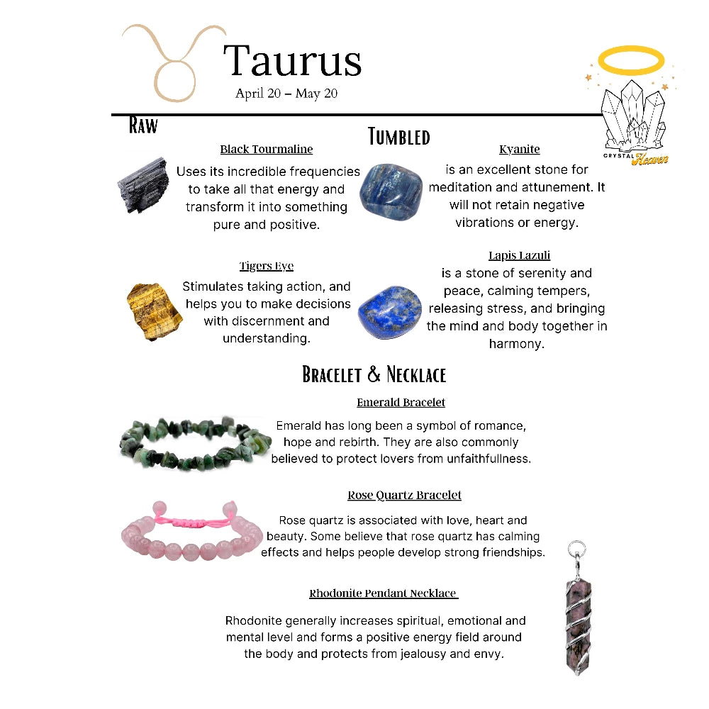 Taurus Healing Crystals and Stones Premium Set