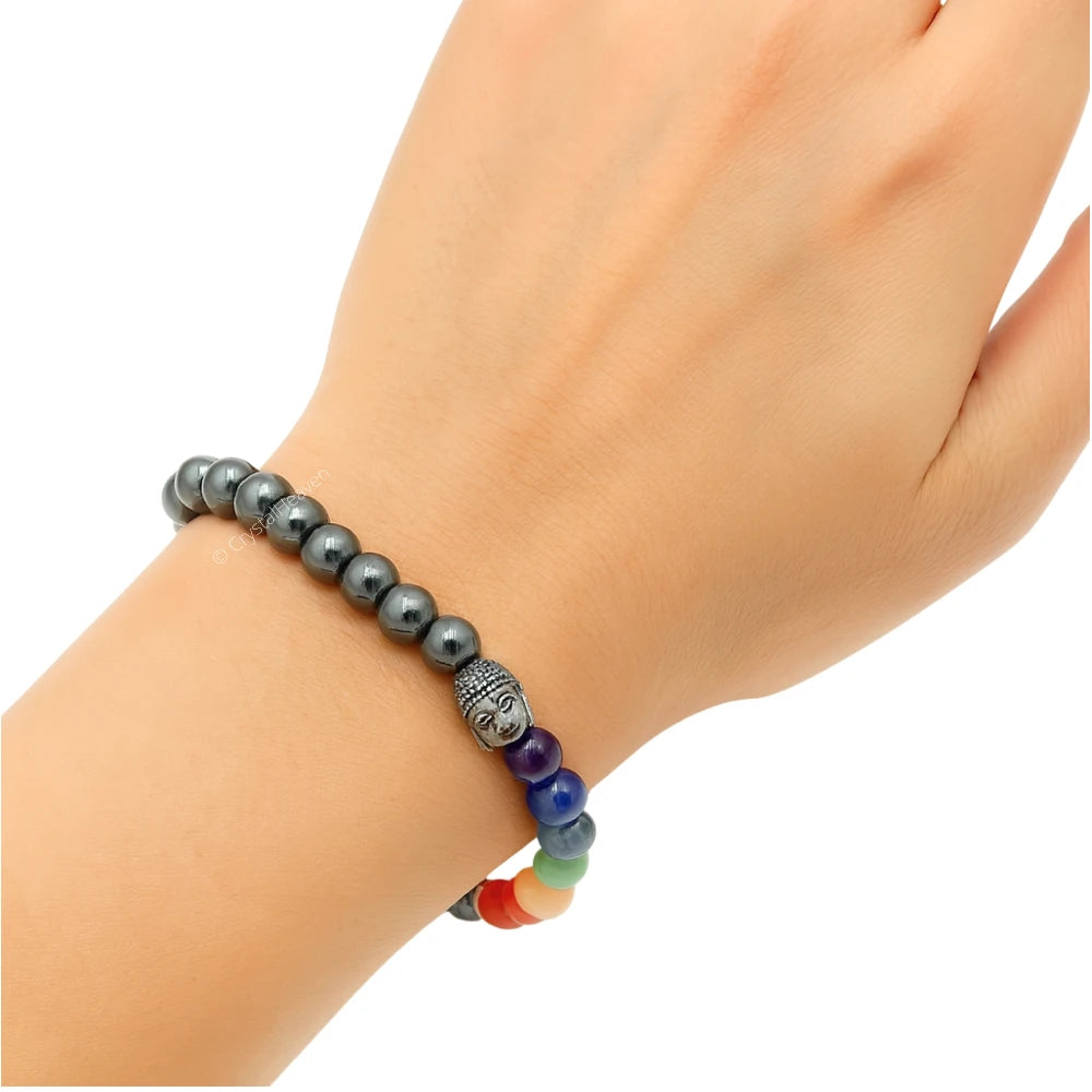 Hematite Chakra with Buddha Bracelet (Elastic)