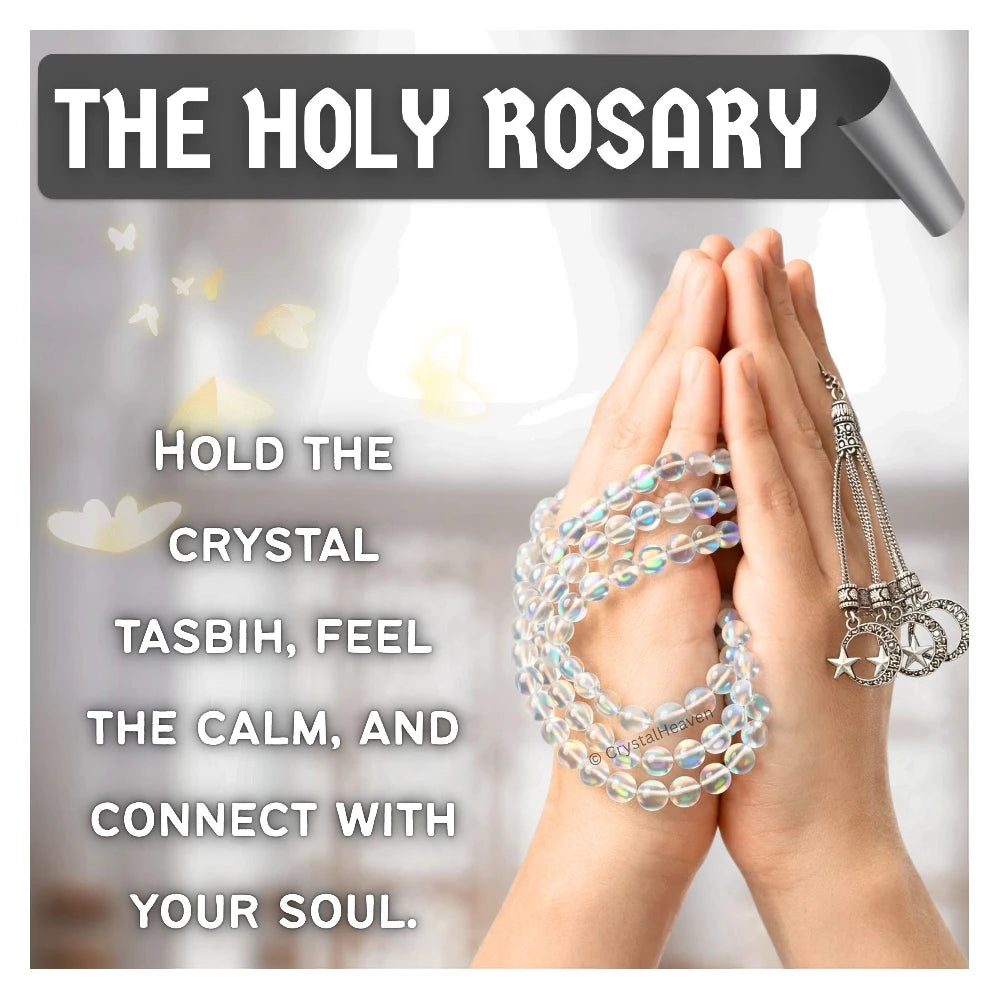 White Mermaid Glass Crystal Tasbih (Silver)