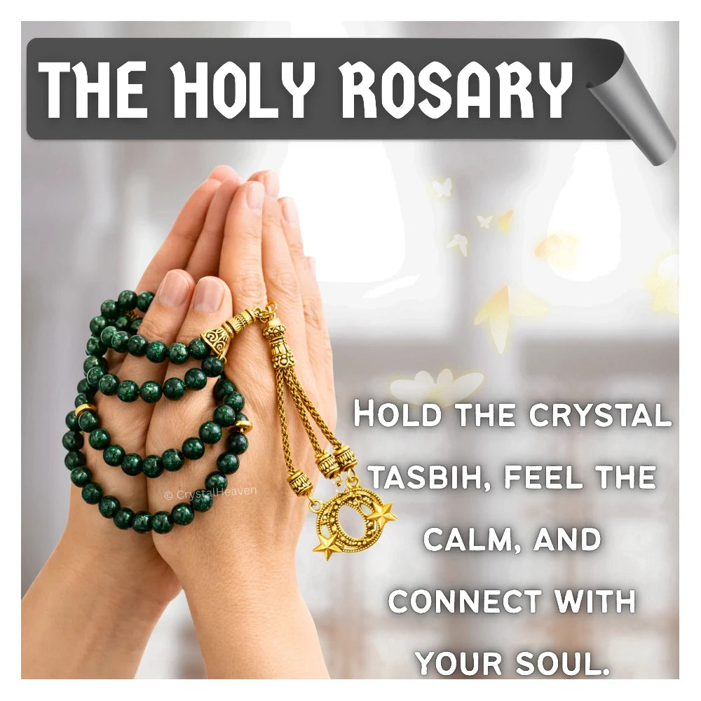 Green Goldstone Crystal Tasbih (Gold)