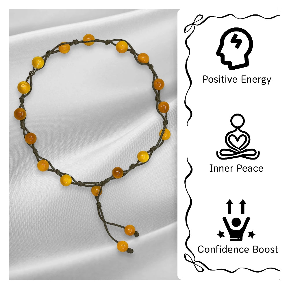 Yellow Cats Eye Anklet (Hand Knotted)
