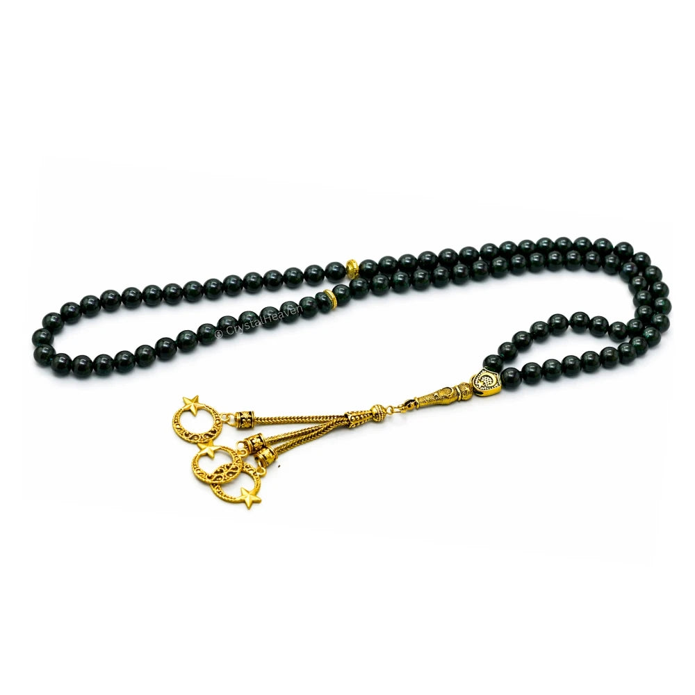 Green Goldstone Crystal Tasbih (Gold)