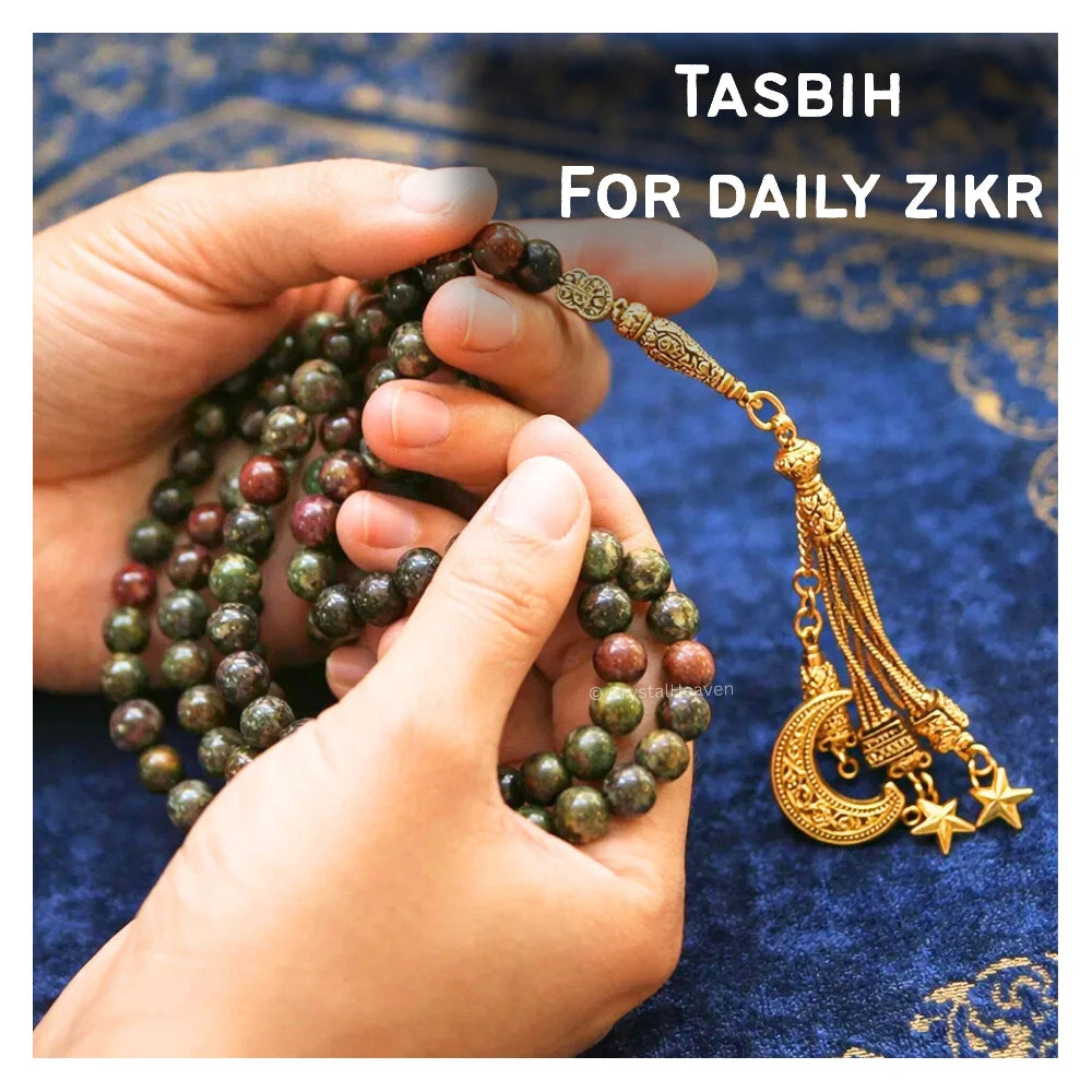 Dragon Bloodstone Crystal Tasbih (Gold)